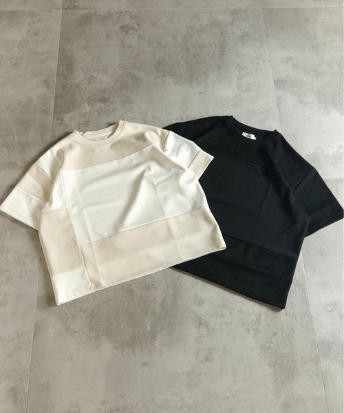 ATELANE（アテレーン）の「ATELANE /パッチワーク切替TEE（Tシャツ/カットソー・メンズ・ブラック・LARGE）」の4枚目の写真