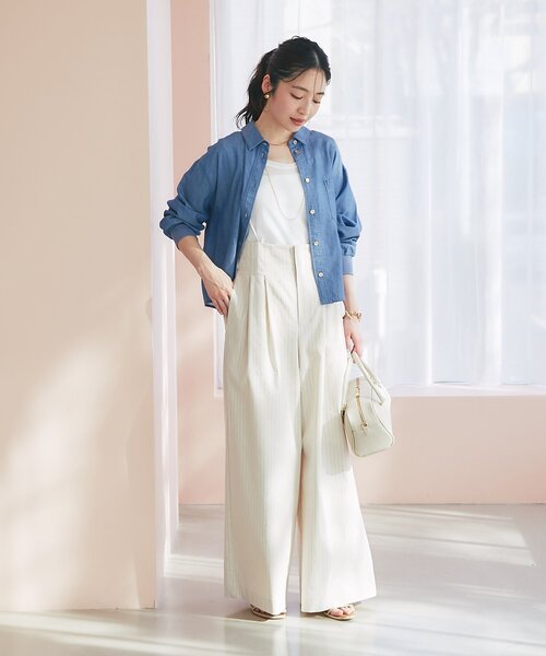 La boutique BonBon（ラブティックボンボン）の「【愛されカジュアル】ストラップ付バギーパンツ（その他パンツ・レディース・ネイビー/ライトベージュ・38/36）」の22枚目の写真