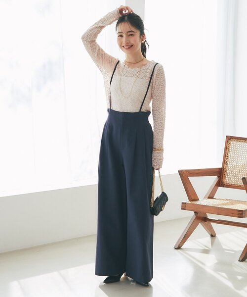 La boutique BonBon（ラブティックボンボン）の「【愛されカジュアル】ストラップ付バギーパンツ（その他パンツ・レディース・ネイビー/ライトベージュ・38/36）」の8枚目の写真