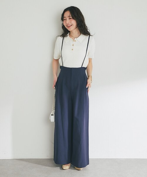 La boutique BonBon（ラブティックボンボン）の「【愛されカジュアル】ストラップ付バギーパンツ（その他パンツ・レディース・ネイビー/ライトベージュ・38/36）」の14枚目の写真