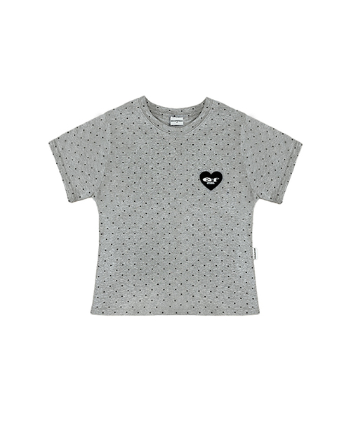ESCAPEFROM（エスケープフロム）の「スモールハート ESCFロゴコラージュアプリケドットスリムフィット半袖Tシャツ [3色]（Tシャツ/カットソー・レディース・アイボリー/ライトブルー/グレー・MEDIUM）」の2枚目の写真