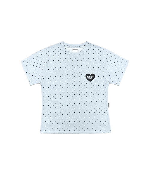 ESCAPEFROM（エスケープフロム）の「スモールハート ESCFロゴコラージュアプリケドットスリムフィット半袖Tシャツ [3色]（Tシャツ/カットソー・レディース・アイボリー/ライトブルー/グレー・MEDIUM）」の3枚目の写真