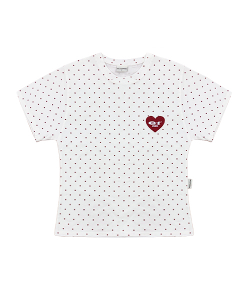 ESCAPEFROM（エスケープフロム）の「スモールハート ESCFロゴコラージュアプリケドットスリムフィット半袖Tシャツ [3色]（Tシャツ/カットソー・レディース・アイボリー/ライトブルー/グレー・MEDIUM）」の4枚目の写真