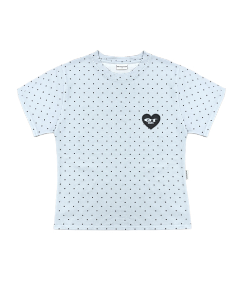 ESCAPEFROM（エスケープフロム）の「スモールハート ESCFロゴコラージュアプリケドットスリムフィット半袖Tシャツ [3色]（Tシャツ/カットソー・レディース・アイボリー/ライトブルー/グレー・MEDIUM）」の5枚目の写真