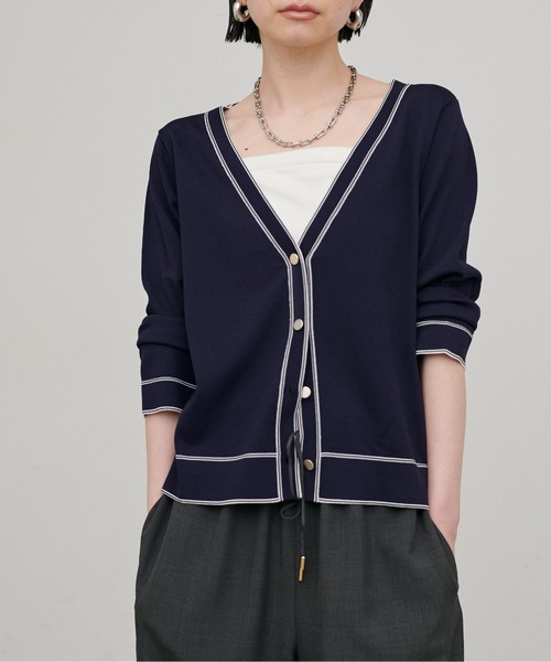 LARUTA(ラルータ)の「【LARUTA】強撚配色ラインカーディガン(カーディガン/ボレロ・レディース・ネイビー/ミント/キャメル/グレイッシュベージュ/オフホワイト・FREE)」の4枚目の写真