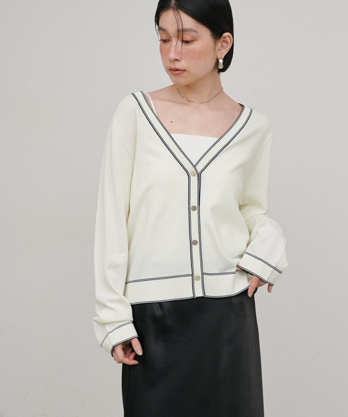 LARUTA(ラルータ)の「【LARUTA】強撚配色ラインカーディガン(カーディガン/ボレロ・レディース・ネイビー/ミント/キャメル/グレイッシュベージュ/オフホワイト・FREE)」の7枚目の写真