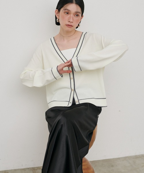 LARUTA(ラルータ)の「【LARUTA】強撚配色ラインカーディガン(カーディガン/ボレロ・レディース・ネイビー/ミント/キャメル/グレイッシュベージュ/オフホワイト・FREE)」の10枚目の写真