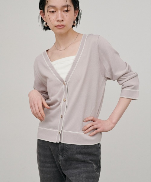 LARUTA(ラルータ)の「【LARUTA】強撚配色ラインカーディガン(カーディガン/ボレロ・レディース・ネイビー/ミント/キャメル/グレイッシュベージュ/オフホワイト・FREE)」の12枚目の写真