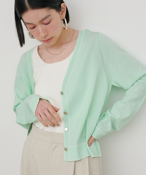 LARUTA(ラルータ)の「【LARUTA】強撚配色ラインカーディガン(カーディガン/ボレロ・レディース・ネイビー/ミント/キャメル/グレイッシュベージュ/オフホワイト・FREE)」の20枚目の写真
