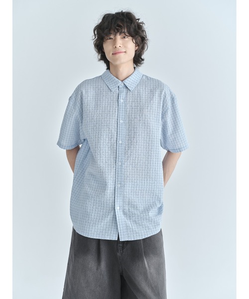 codegraphy（コードグラフィー）の「Check Short Sleeve Shirt CBFUUSH003（シャツ/ブラウス・メンズ・ダークブラウン/ライトカーキ/スカイブルー/ネイビー・MEDIUM/LARGE）」の3枚目の写真