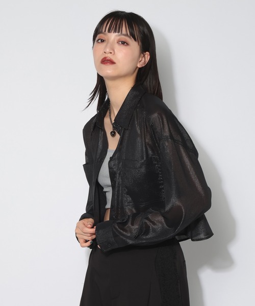 PAGEBOY(ページボーイ)の「イージーケアシアーショートシャツ(シャツ/ブラウス・レディース・ブラック/グリーン/ドット・FREE)」の2枚目の写真