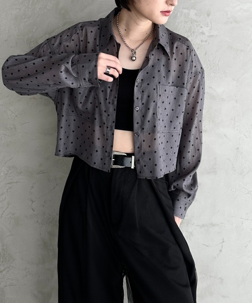 PAGEBOY(ページボーイ)の「イージーケアシアーショートシャツ(シャツ/ブラウス・レディース・ブラック/グリーン/ドット・FREE)」の19枚目の写真