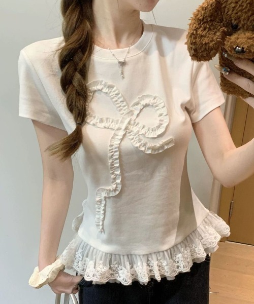 SHEPP(シープ)の「リボンモチーフ フリルティアードプルオーバー(Tシャツ/カットソー・レディース・ホワイト・S/M)」の7枚目の写真