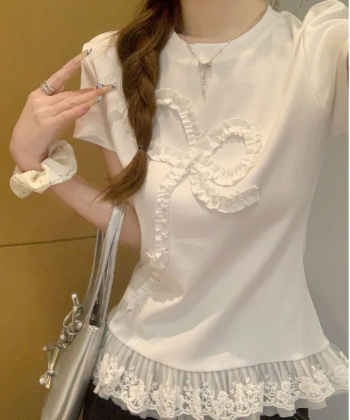 SHEPP(シープ)の「リボンモチーフ フリルティアードプルオーバー(Tシャツ/カットソー・レディース・ホワイト・S/M)」の10枚目の写真