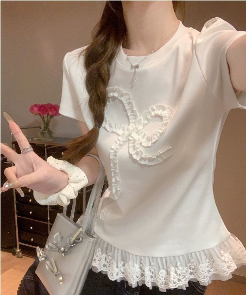 SHEPP(シープ)の「リボンモチーフ フリルティアードプルオーバー(Tシャツ/カットソー・レディース・ホワイト・S/M)」の8枚目の写真