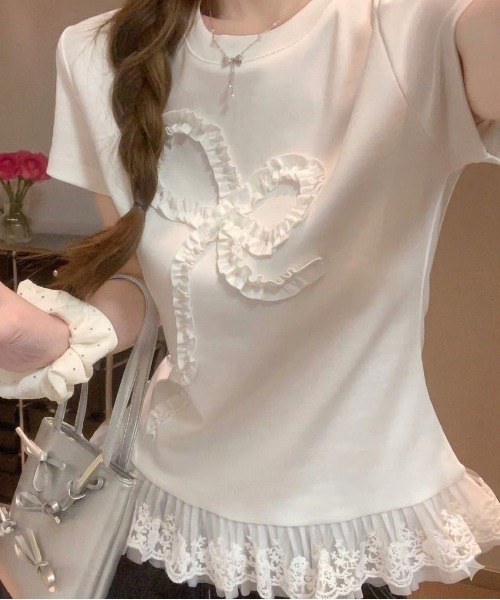 SHEPP(シープ)の「リボンモチーフ フリルティアードプルオーバー(Tシャツ/カットソー・レディース・ホワイト・S/M)」の11枚目の写真