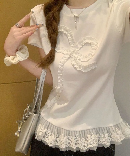 SHEPP(シープ)の「リボンモチーフ フリルティアードプルオーバー(Tシャツ/カットソー・レディース・ホワイト・S/M)」の9枚目の写真