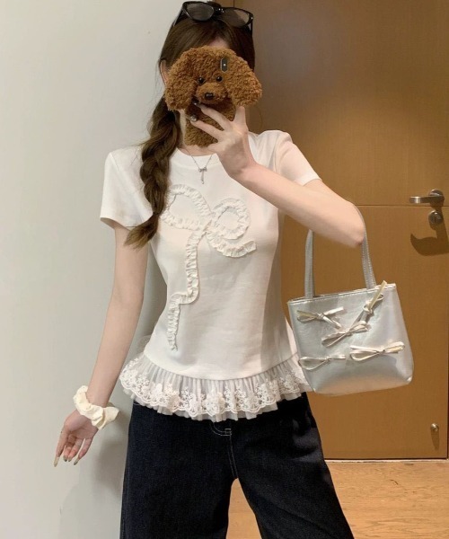SHEPP(シープ)の「リボンモチーフ フリルティアードプルオーバー(Tシャツ/カットソー・レディース・ホワイト・S/M)」の4枚目の写真