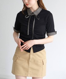tiptop（ティップトップ）の「チェック襟ギャザーカットソー（Tシャツ/カットソー）」