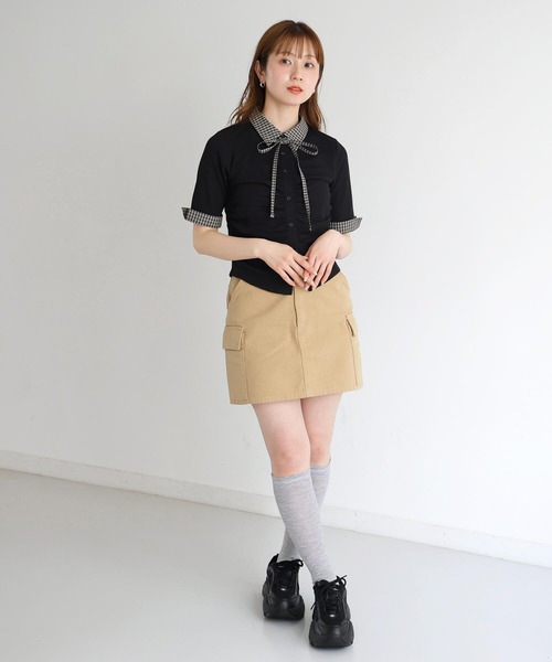 tiptop(ティップトップ)の「チェック襟ギャザーカットソー(Tシャツ/カットソー・レディース・ブラック/チャコールグレー/ブラウン・FREE)」の8枚目の写真