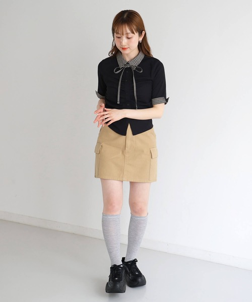 tiptop(ティップトップ)の「チェック襟ギャザーカットソー(Tシャツ/カットソー・レディース・ブラック/チャコールグレー/ブラウン・FREE)」の9枚目の写真