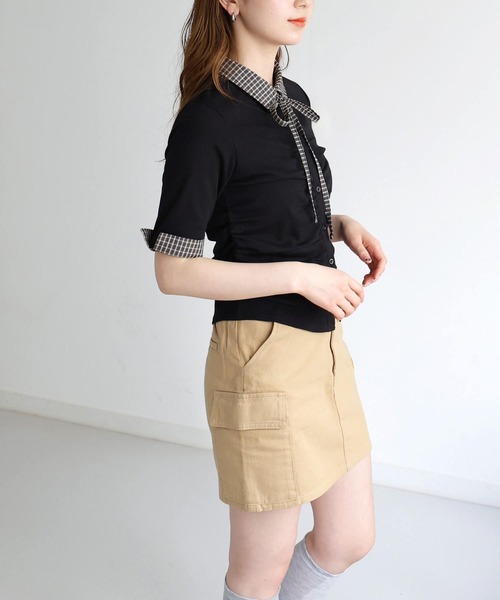 tiptop(ティップトップ)の「チェック襟ギャザーカットソー(Tシャツ/カットソー・レディース・ブラック/チャコールグレー/ブラウン・FREE)」の10枚目の写真