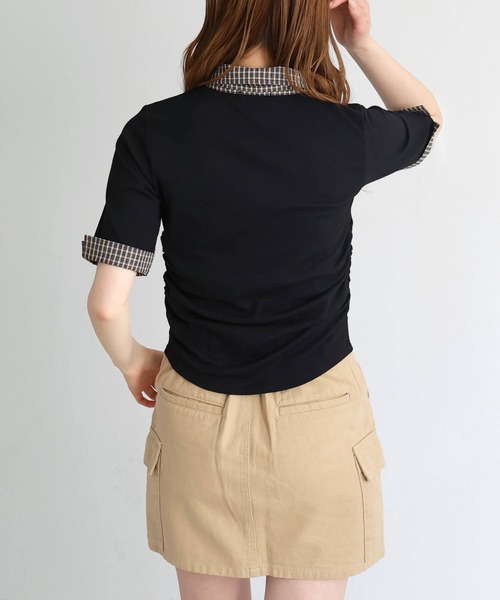 tiptop(ティップトップ)の「チェック襟ギャザーカットソー(Tシャツ/カットソー・レディース・ブラック/チャコールグレー/ブラウン・FREE)」の11枚目の写真