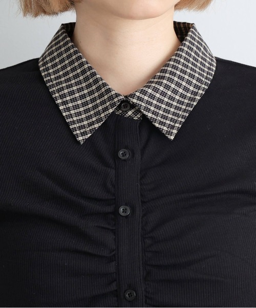 tiptop(ティップトップ)の「チェック襟ギャザーカットソー(Tシャツ/カットソー・レディース・ブラック/チャコールグレー/ブラウン・FREE)」の13枚目の写真