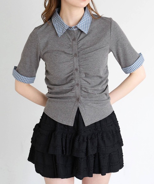 tiptop(ティップトップ)の「チェック襟ギャザーカットソー(Tシャツ/カットソー・レディース・ブラック/チャコールグレー/ブラウン・FREE)」の17枚目の写真
