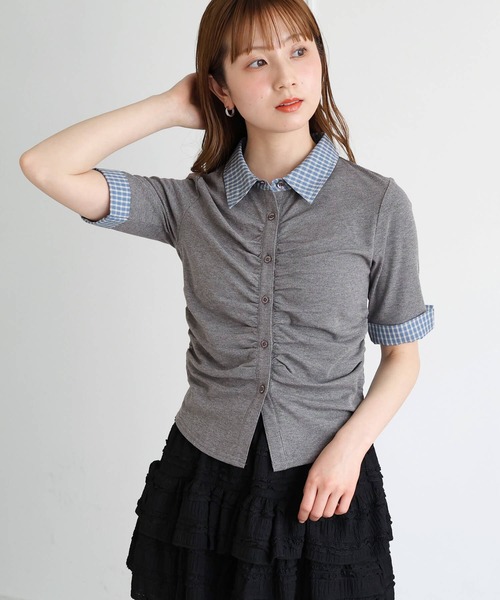tiptop(ティップトップ)の「チェック襟ギャザーカットソー(Tシャツ/カットソー・レディース・ブラック/チャコールグレー/ブラウン・FREE)」の18枚目の写真