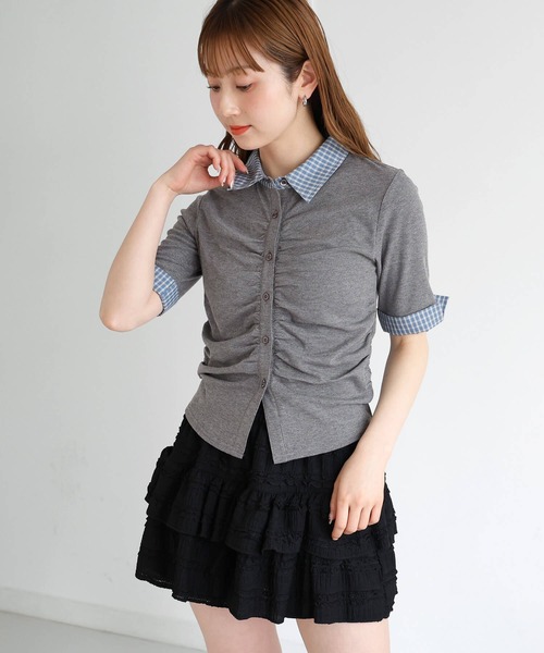 tiptop(ティップトップ)の「チェック襟ギャザーカットソー(Tシャツ/カットソー・レディース・ブラック/チャコールグレー/ブラウン・FREE)」の19枚目の写真