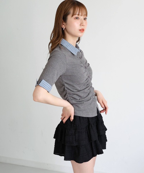 tiptop(ティップトップ)の「チェック襟ギャザーカットソー(Tシャツ/カットソー・レディース・ブラック/チャコールグレー/ブラウン・FREE)」の22枚目の写真