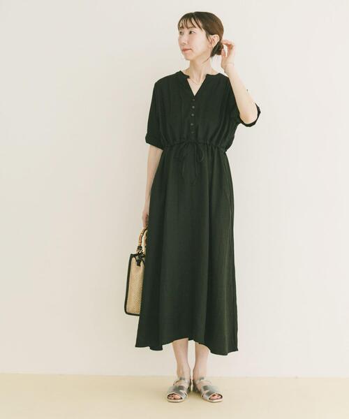 ITEMS URBANRESEARCH(アイテムズ アーバンリサーチ)の「ウエストマーク半袖ワンピース(ワンピース・レディース・ブラック/ブラウン/オレンジ・FREE)」の6枚目の写真