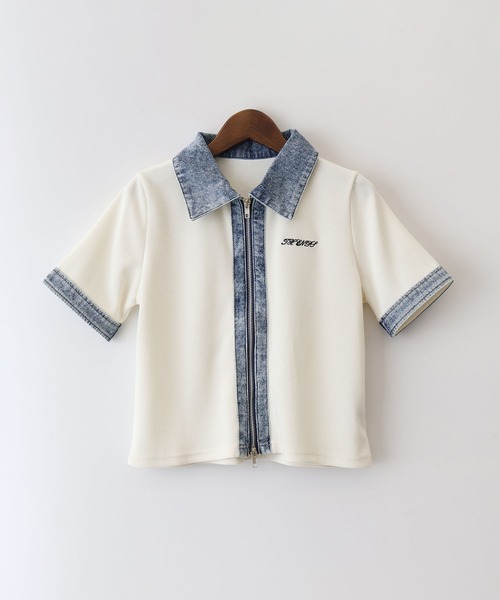 SpRay(スプレイ)の「デニム切替ダブルZIP ショートスリーブカーディガン(カーディガン/ボレロ・レディース・ネイビー/グレー/アイボリー/ブラック・FREE)」の8枚目の写真