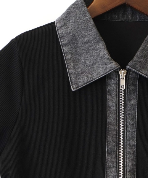 SpRay(スプレイ)の「デニム切替ダブルZIP ショートスリーブカーディガン(カーディガン/ボレロ・レディース・ネイビー/グレー/アイボリー/ブラック・FREE)」の7枚目の写真