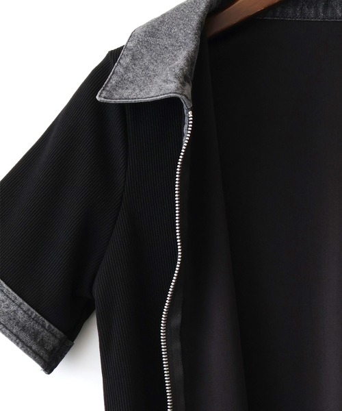 SpRay(スプレイ)の「デニム切替ダブルZIP ショートスリーブカーディガン(カーディガン/ボレロ・レディース・ネイビー/グレー/アイボリー/ブラック・FREE)」の13枚目の写真
