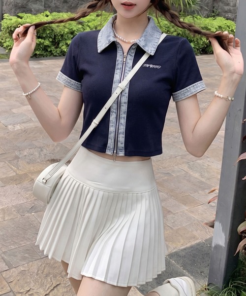 SpRay(スプレイ)の「デニム切替ダブルZIP ショートスリーブカーディガン(カーディガン/ボレロ・レディース・ネイビー/グレー/アイボリー/ブラック・FREE)」の20枚目の写真