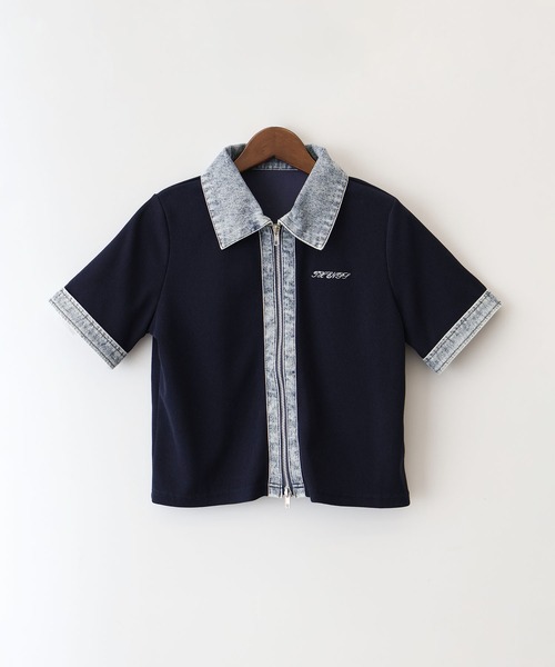 SpRay(スプレイ)の「デニム切替ダブルZIP ショートスリーブカーディガン(カーディガン/ボレロ・レディース・ネイビー/グレー/アイボリー/ブラック・FREE)」の16枚目の写真
