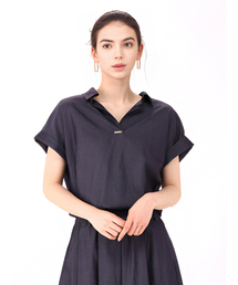Half Sleeve Glossy Blouse _Denim