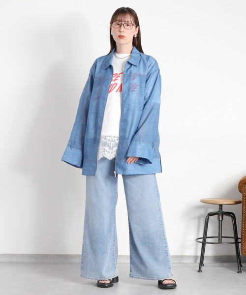 cepo(セポ)の「デニムライクプリント ジップジャケット(ブルゾン・レディース・ピンク/ブルー・M)」の19枚目の写真