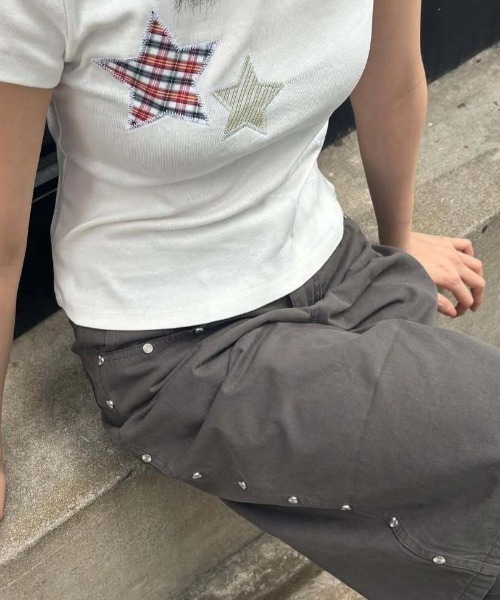 LADY LIKE（レディライク）の「【春夏新作】星柄アップリケ半袖Tシャツ（Tシャツ/カットソー・レディース・グレー/ホワイト・M）」の16枚目の写真