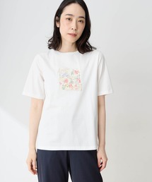 【ひやさらコットン】フラワープリントTシャツ【綿100%・接触冷感・UVカット】