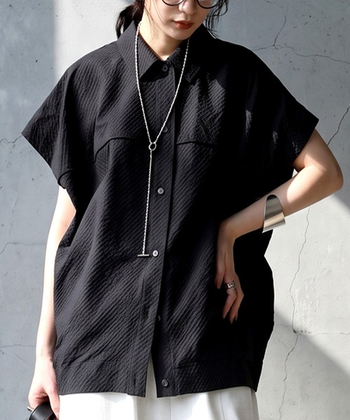 antiqua（アンティカ）の「フレンチスリーブ シアーシャツ（シャツ/ブラウス・レディース・ブラック/ベージュ/ホワイト・ONESIZE）」の3枚目の写真