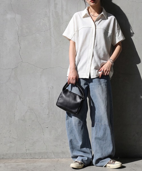 antiqua（アンティカ）の「フレンチスリーブ シアーシャツ（シャツ/ブラウス・レディース・ブラック/ベージュ/ホワイト・ONESIZE）」の4枚目の写真
