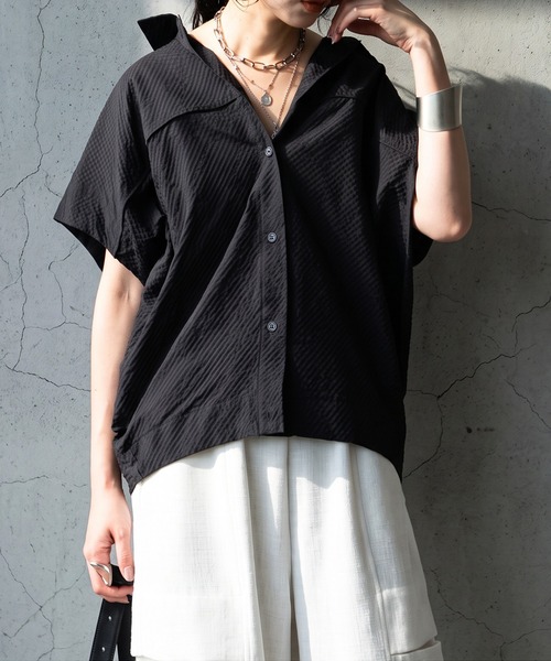 antiqua（アンティカ）の「フレンチスリーブ シアーシャツ（シャツ/ブラウス・レディース・ブラック/ベージュ/ホワイト・ONESIZE）」の8枚目の写真