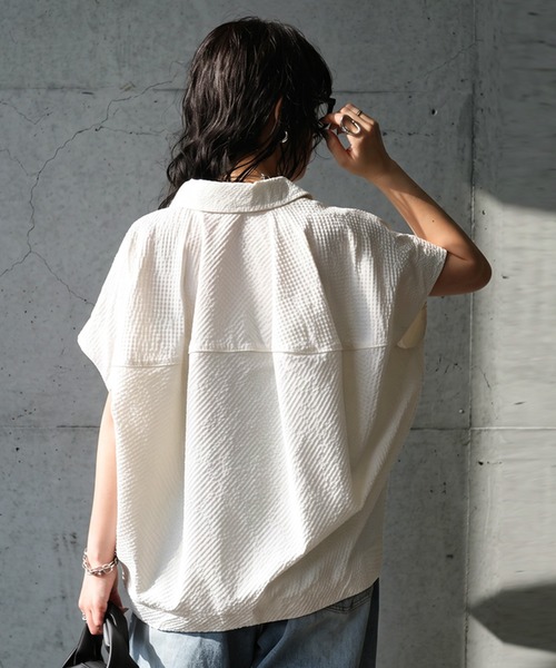 antiqua（アンティカ）の「フレンチスリーブ シアーシャツ（シャツ/ブラウス・レディース・ブラック/ベージュ/ホワイト・ONESIZE）」の6枚目の写真