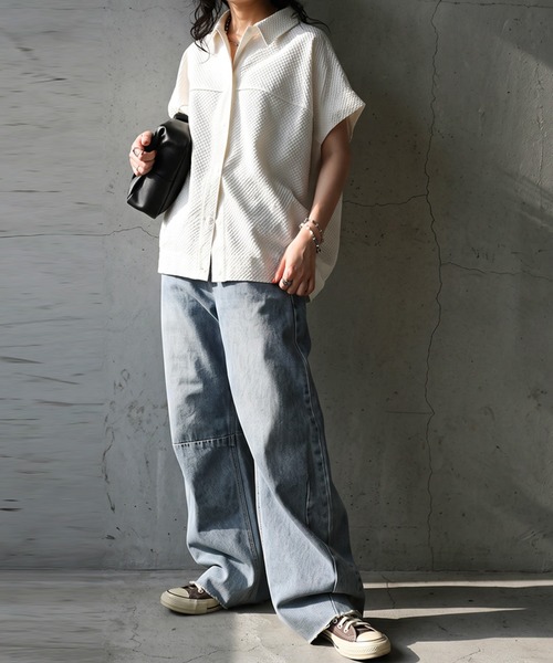 antiqua（アンティカ）の「フレンチスリーブ シアーシャツ（シャツ/ブラウス・レディース・ブラック/ベージュ/ホワイト・ONESIZE）」の7枚目の写真