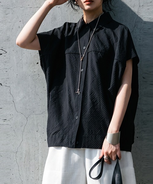 antiqua（アンティカ）の「フレンチスリーブ シアーシャツ（シャツ/ブラウス・レディース・ブラック/ベージュ/ホワイト・ONESIZE）」の9枚目の写真
