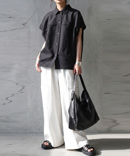 antiqua（アンティカ）の「フレンチスリーブ シアーシャツ（シャツ/ブラウス・レディース・ブラック/ベージュ/ホワイト・ONESIZE）」の10枚目の写真