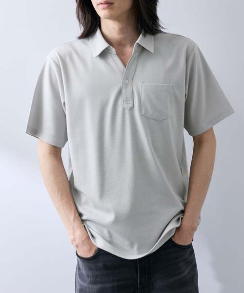 NAVY(ネイビー)の「【SARARI /サラリ】接触冷感 リップル 無地 スキッパー 半袖ポロシャツ(ポロシャツ・メンズ・グレー/ホワイト/ブラック/ネイビー・XL/S/M/L)」の3枚目の写真